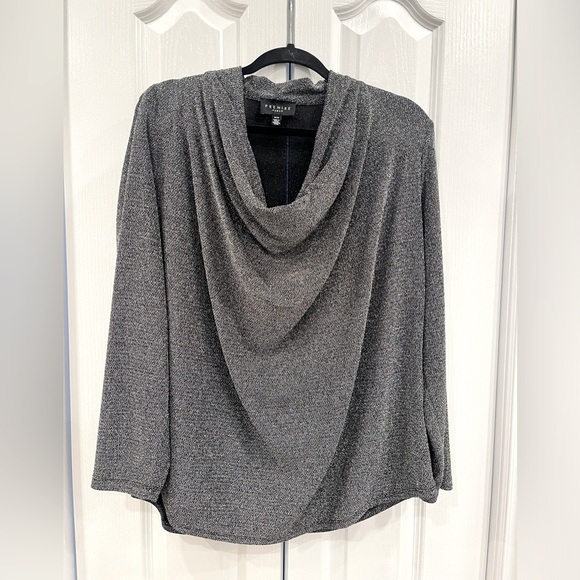 Premise Tops - PREMISE Woman Perfect Fit Blac Silver Sparkle Long Sleeve Top Cowl Neck 1X Plus